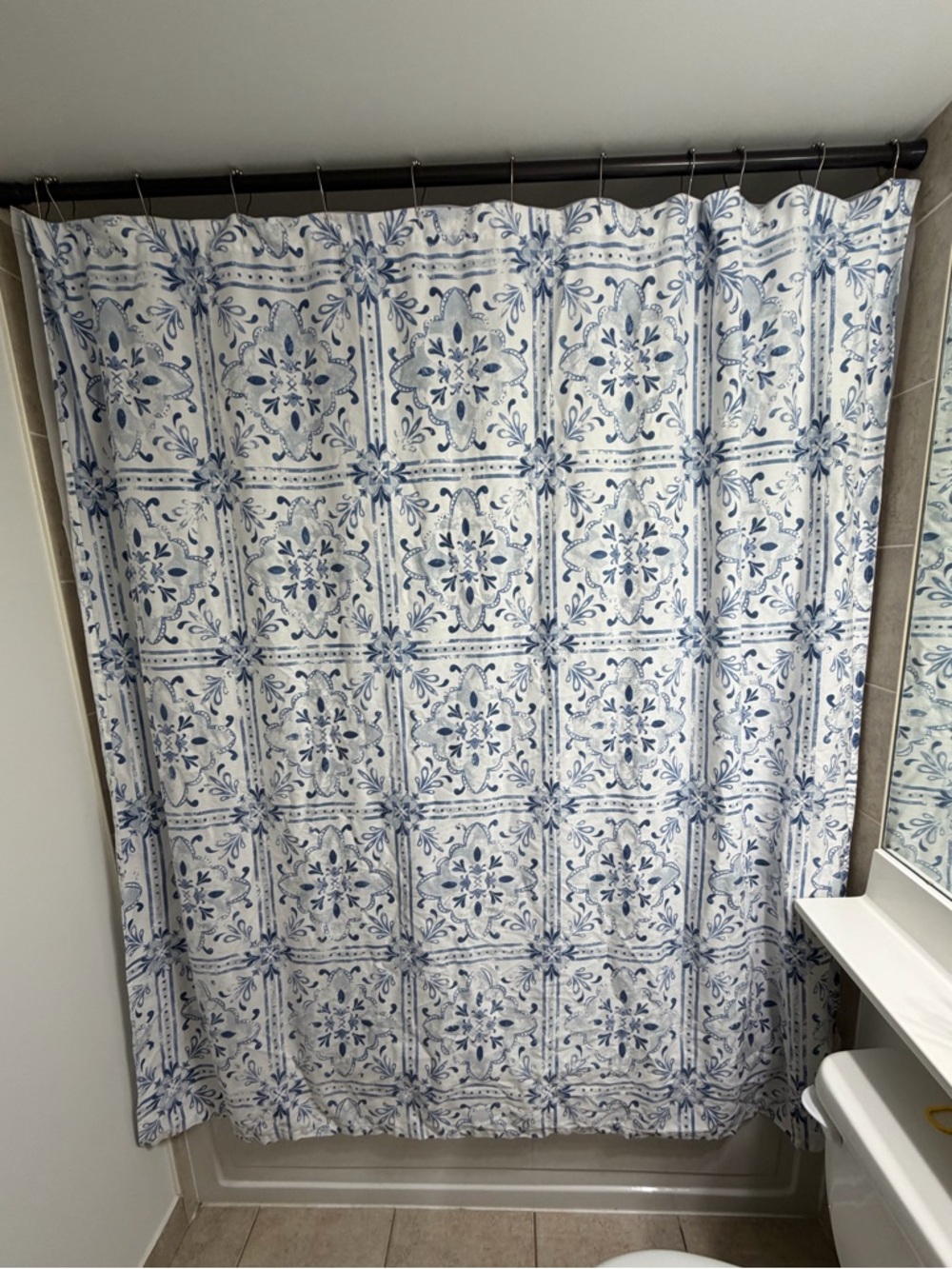 Blue Floral Tile Print Shower Curtain 🚿💙 - Picture 2 of 4